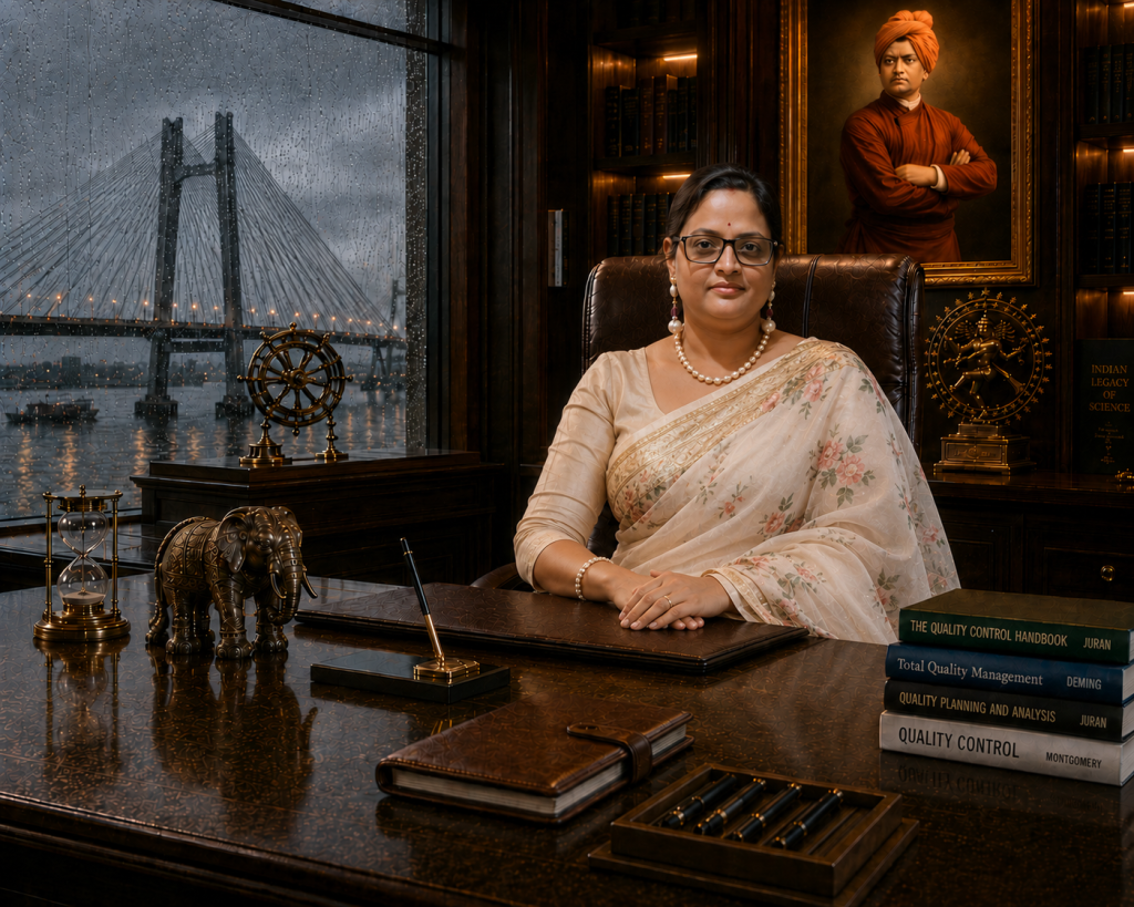 aditi bose managing director testwin apparatus marketing service Aditi Bose, Managing Director of Testwin Apparatus Marketing Service Private Limited, in her office leading the company's strategic growth as an authorized FSA channel partner for material testing solutions.