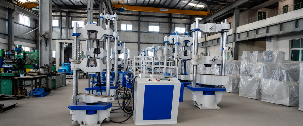 Multiple FSA Universal Testing Machines on the production floor during final assembly, calibration, and quality inspection before dispatch.