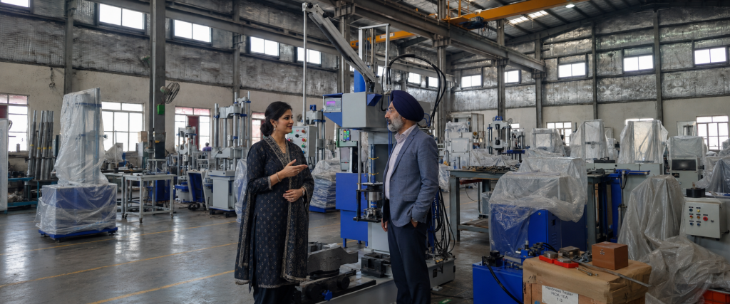 FSA factory with physical testing machines and client discussion
